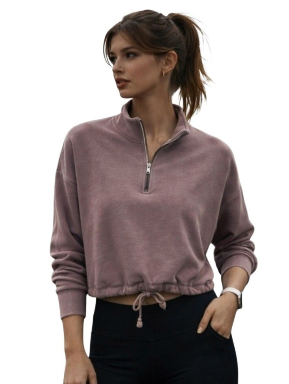 American Eagle Outfitters Mauve Pink Cropped Quarter Zip Sweatshirt Size Sm
